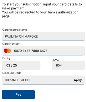Accessible checkout form with fields for cardholder name, card number, expiry, CVC, and discount code. Designed for keyboard navigation, screen readers, and compliance with ADA 508, EN 301 549, and WCAG.