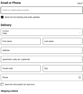 Shipping and delivery form with fields for contact details, address, and delivery preferences. Built for accessibility with ARIA support, keyboard navigation, and compliant with WCAG, EN 301 549, and Section 508.