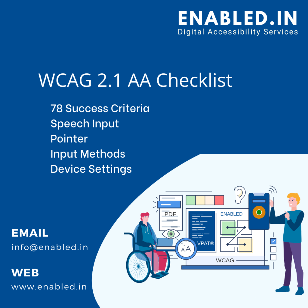 WCAG 2.1 Checklist - WCAG 2.1 A, AA, AAA level checklist. 4 Principles, 78 success criteria - 508 ADA, AODA - Digital Accessibility Testing