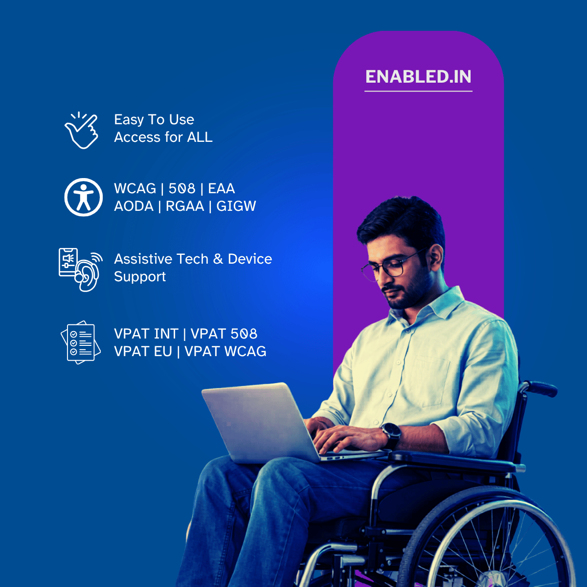 AI-powered digital accessibility audit and testing services for mobile applications, websites, software, and kiosks, including WCAG compliance verification and VPAT reporting - with WCAG 2.2, ADA, Section 508, and EN 301 549