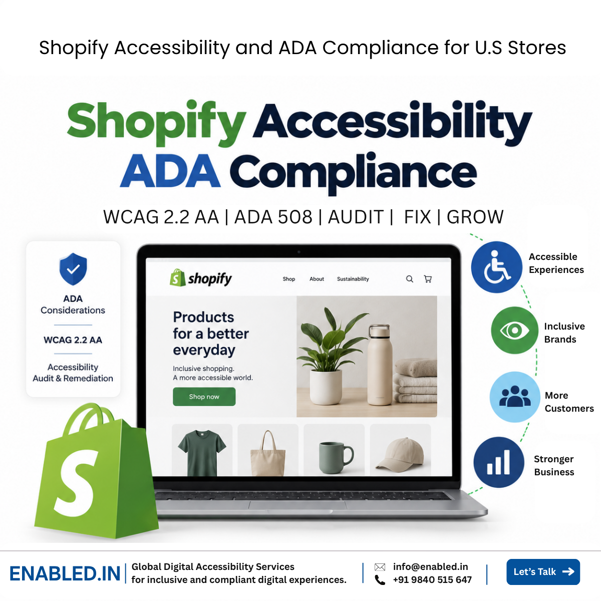 Is your Shopify store accessible? Learn about ADA accessibility, WCAG 2.2 AA, Shopify themes, apps, checkout testing and accessibility audits
