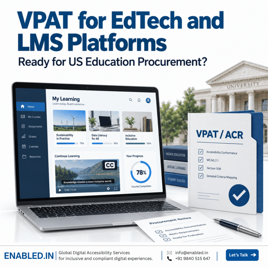 LMS accessibility dashboard with VPAT/ACR documentation for US education procurement