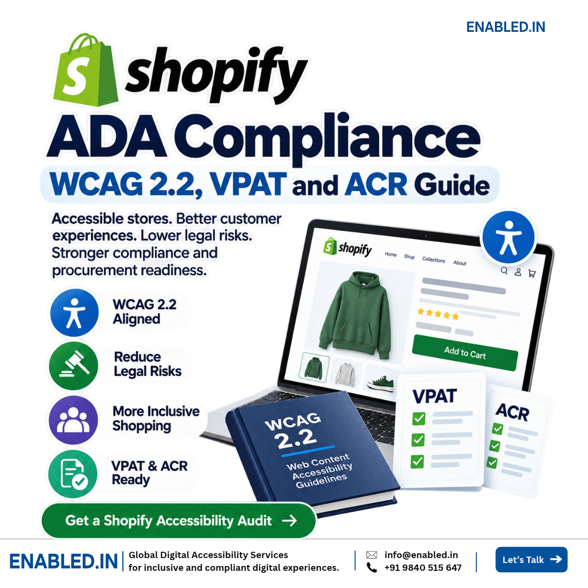 Shopify ADA compliance guide covering WCAG 2.2, VPAT, ACR and accessibility audit.