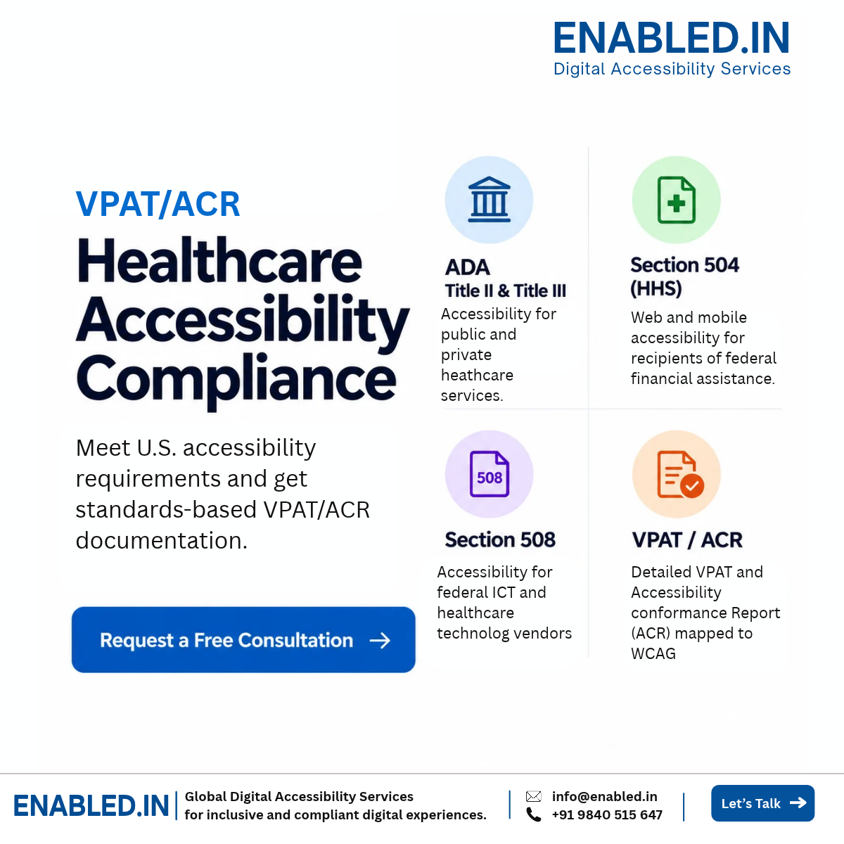 Healthcare accessibility compliance covering ADA, Section 504, Section 508 and VPAT ACR