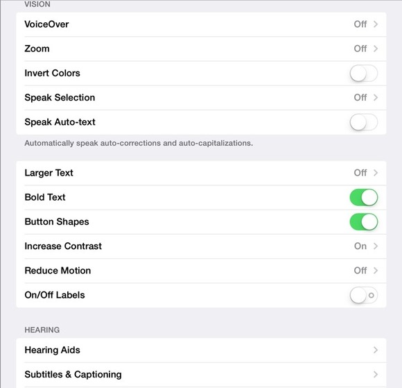 Accessibility Features in iOS 7.1a