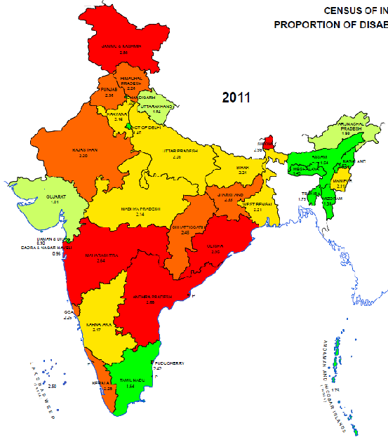 Proportion of Disabled PopulationIndia and States-UTs- 2011