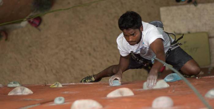 Manikandan Kumar  : India’s ony Para climbing champion practicing