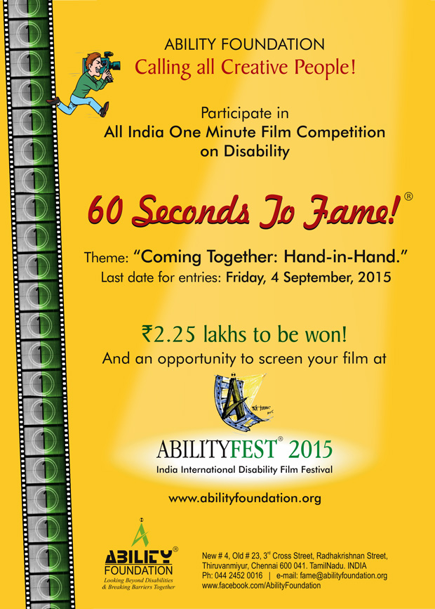60 Seconds to Fame!  All India One Minute Film Competition on Disability. 