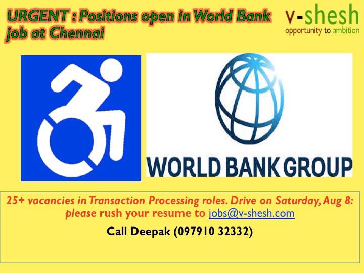 Positions open in World Bank job at chennai