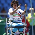 India's Deepa Malik gestures as she competes in the women's final shot put F53 athletics event during the Paralympic Games at the Olympic Stadium in Rio de Janeiro, Brazil, Monday, Sept. 12, 2016. Malik won the silver. (AP Photo/Mauro Pimentel)