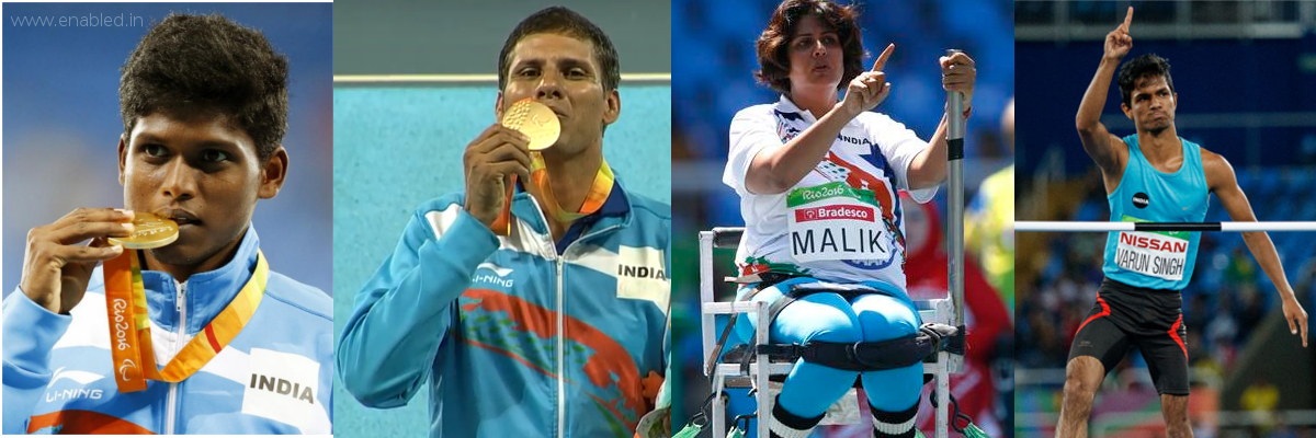 India's Rio Paralympics Medalist -  Mariyappan Thangavelu ( Gold Medalist ), Devendra ( Gold Medalist ), Deepa Malik ( Silver Medalist ) and  Bhati Varun Singh (Brown's medalist )