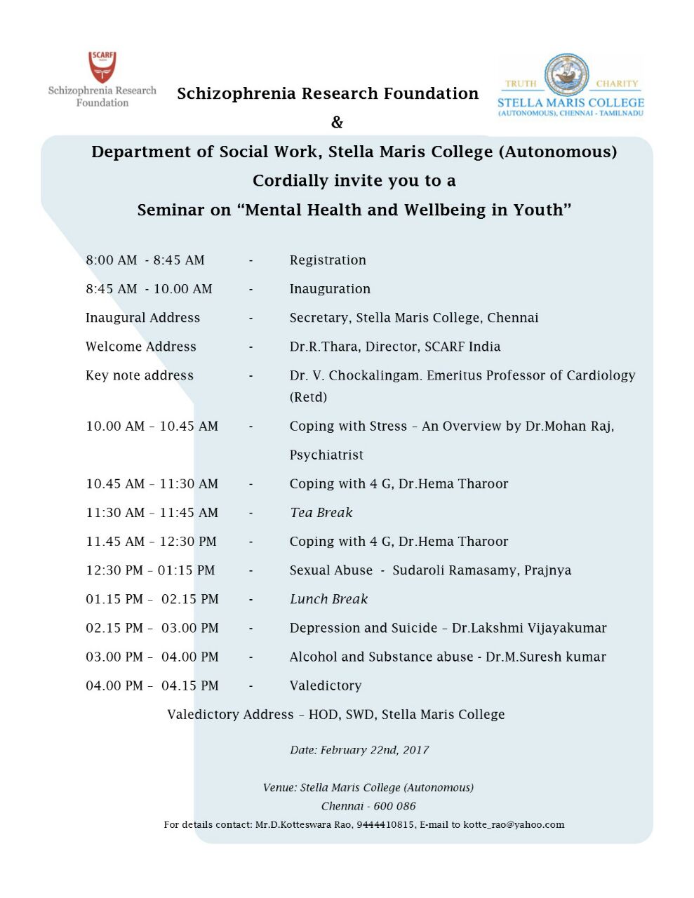 Seminar on Mental Health and Wellbeing in Youth.