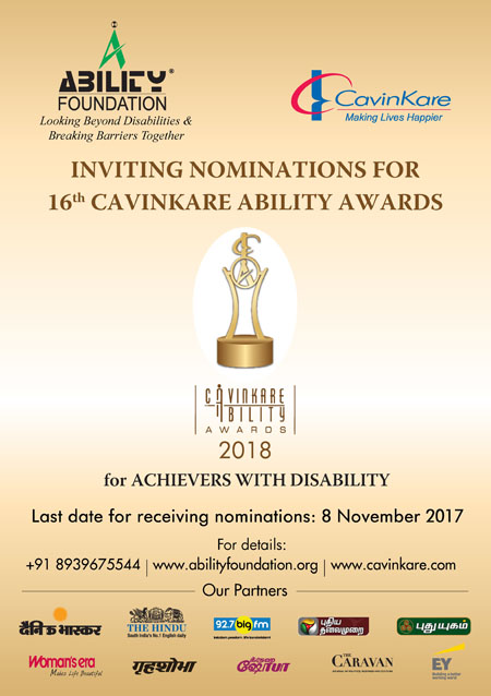 Nominations are invited for the 16 CavinKare Ability Awards 2018