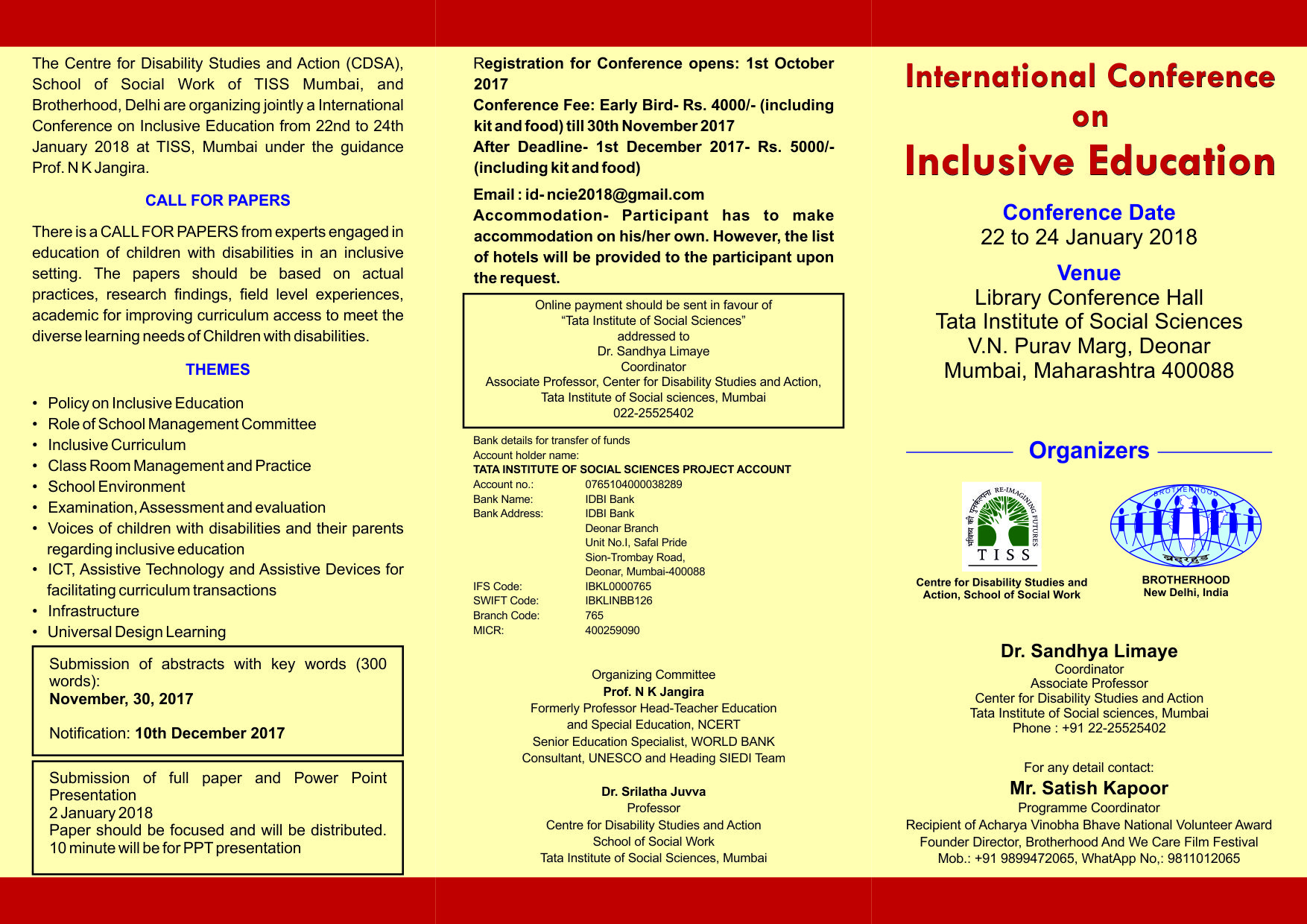 TISS Call for Papers : International conference on Inclusive Education