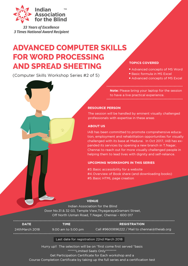 Free Advanced Computer Skills Workshops for Visually Challenged