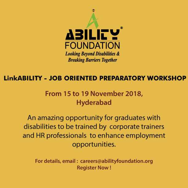 LinkABILITY – Job Oriented Preparatory Workshop 15th – 19th November 2018, Hyderabad banner