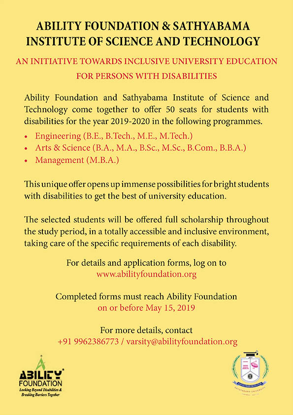 Full Scholarship during study period for Students with Disabilities – Ability Foundation
