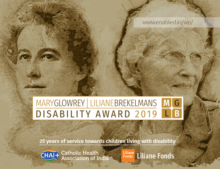 Chai Awards 2019 banner design. In this banner two persons appear. one is Mary Glowrey and Liliane Brekelmans. In front layer text appear as " Disability Award 2019"