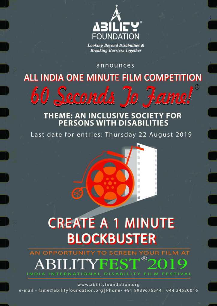 All India one minute film competition - 60 seconds to Fame banner. ABILITYFEST2019