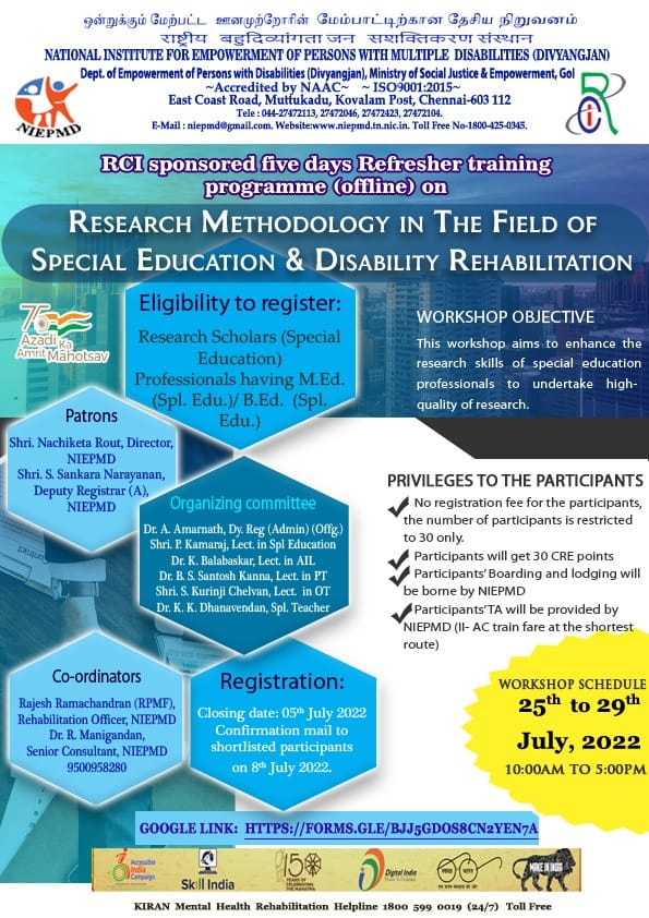 Research Methodology in the field of Special Education & Disability Rehabilitation